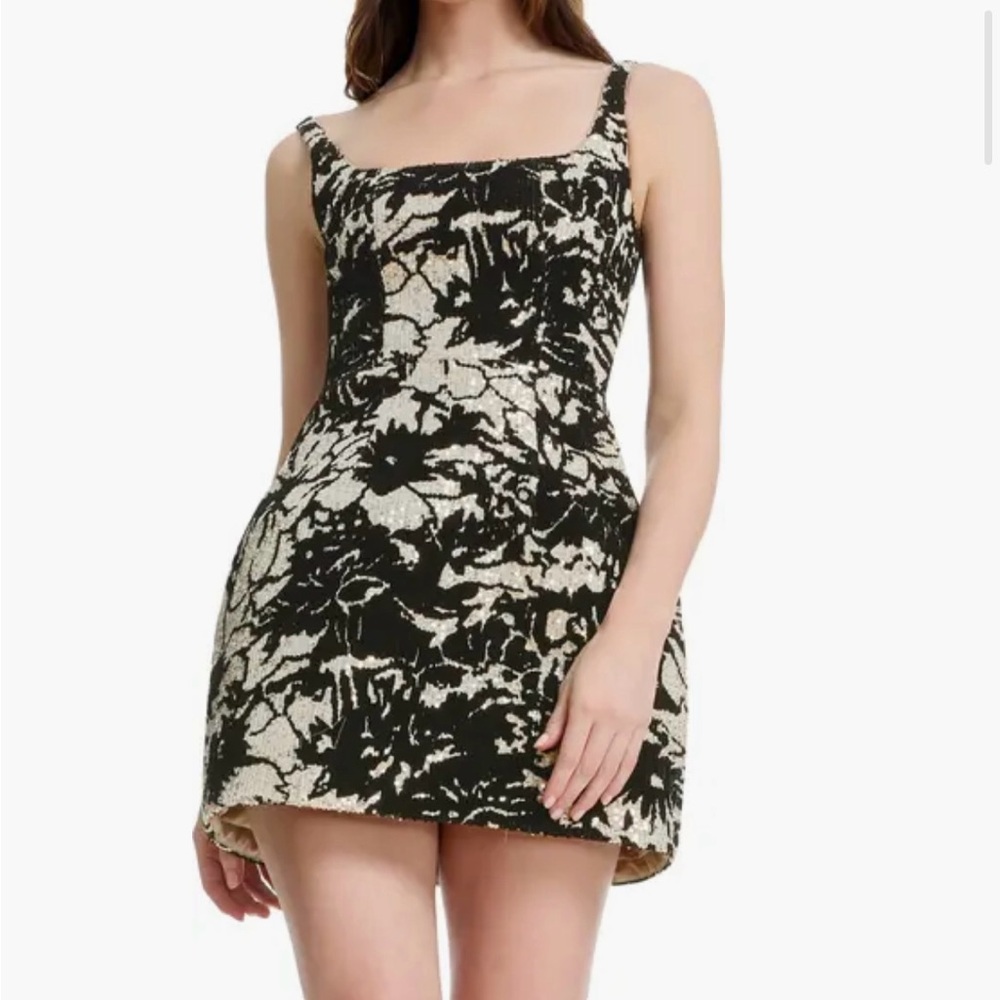 Dress the Population Devi Black and Silver Floral Mini Dress